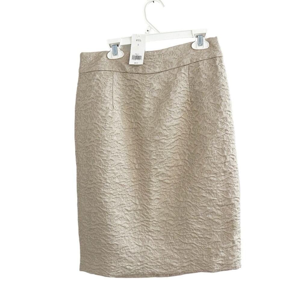 Banana Republic Textured Metallic Skirt Champagne Gold Straight Pencil NWT Sz 0